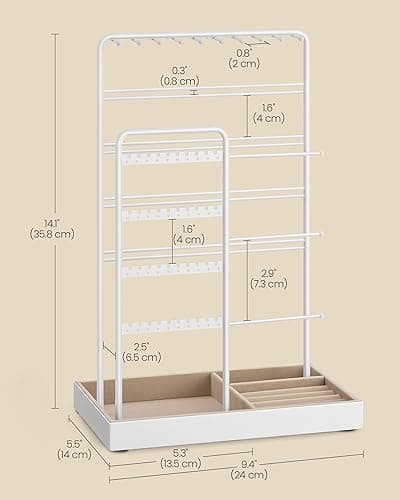 SONGMICS Jewelry Holder, Jewelry Organizer, Jewelry Display Stand with Metal Frame, Velvet Tray, Necklace Earring Bracelet Holder, for Studs, Rings, Gift Idea, Matte White UJJS028W01 thumbnail 4