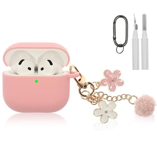 Compatible with AirPods 4 Case, Premium Soft Silicone Protective Case Cover for Apple AirPods 4th Generation with Cleaner Kit Keychain Accessories for Women Girls - Image 1