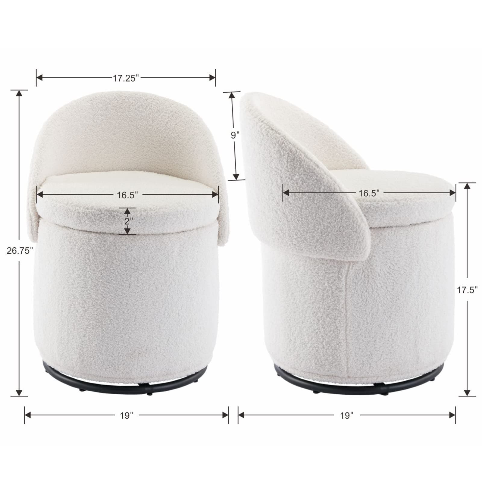 Swivel Vanity Ottoman Chair: Linen Upholstered Barrel Club 360°Degree Swivel Side Stool with Storage - Comfy Modern Makeup Stool- Bedroom Living Room - White thumbnail 2