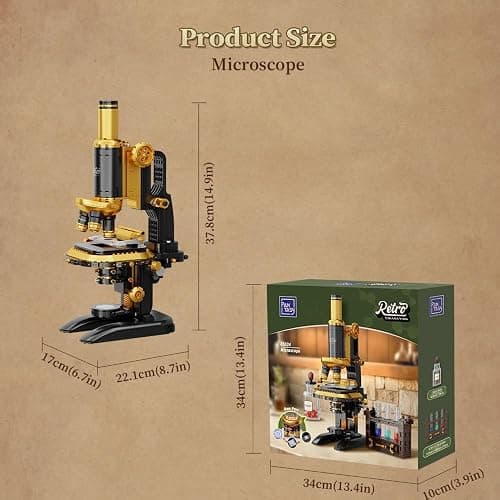PANTASY Retro Microscope Building Kit for Adults, Antique Science Instrument Model with Mechanical Design, Brass Finish & Lab Accessories, Collectible Display Brick Set thumbnail 7