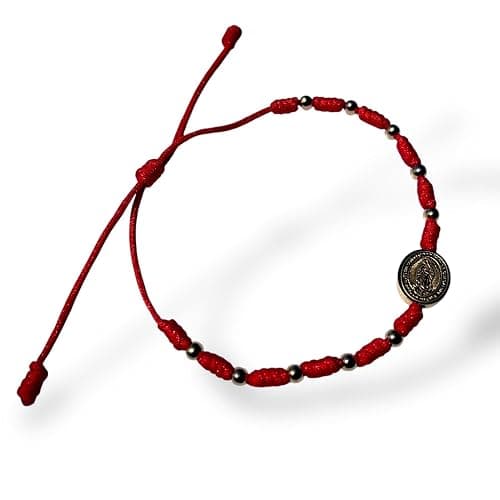 Our Lady of Guadalupe Medal Bracelet – Red Macrame Adjustable Cord – Catholic Religious Jewelry with Silver Beads – Handmade Spiritual Gift thumbnail 4