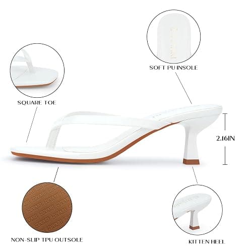 ZUVARI Kitten Heels for Women, Square Toe Flip Flop Kitten Heel Sandals, 2.16 Inch Thong Heels, Slip-On Dressy Summer Heeled Sandals thumbnail 5