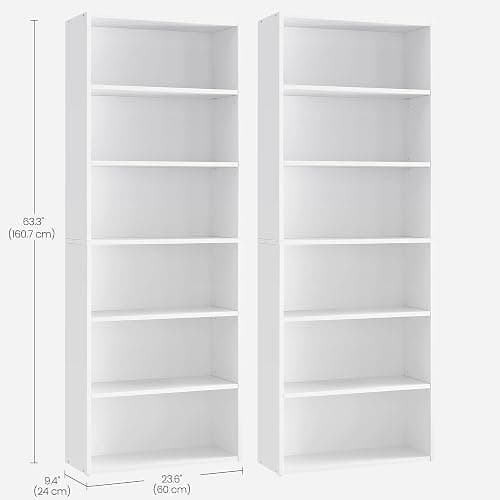 VASAGLE Set of 2 Bookshelves, 23.6 Inches Wide, 6-Tier Open Bookcases with Adjustable Storage Shelves, Floor Standing Units, Cloud White ULBC166T14-2 thumbnail 3