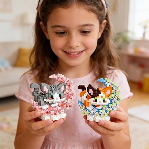 FCXVXCL Katze Bausteine Building Blocks Sets, 2PCS Katze Mini Baustein DIY Building Blocks 3D Mini Puzzle Cartoon Micro Buildings Blöcke Anime Block Figuren Geschenke für Geburtstag(Grau,Orange) thumbnail 6