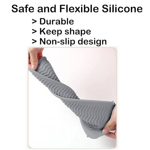 Heat Resistant Silicone Mat with Hanging Hole, Straightener Heat Resistant Travel Mat & Pouch for Curling Iron, Flat Iron and Other Hot Hair Styling Tools, 11 x 5 in, Gray thumbnail 8