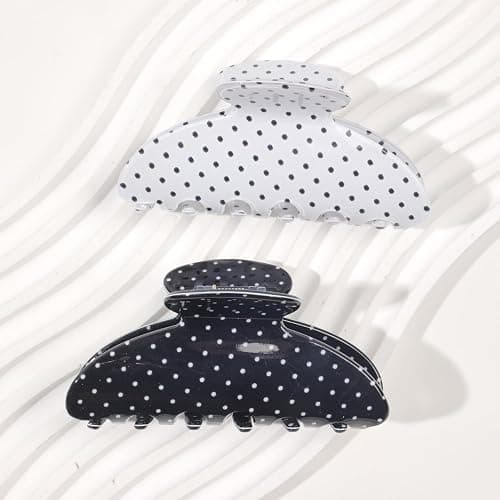 2 Acetate Hair Claw Clip for Women, 3.8-Inch Black and White Polka Dot Big Hair Clips Strong Hold No Slip Claw Clips for Thick or Thin Hair thumbnail 7