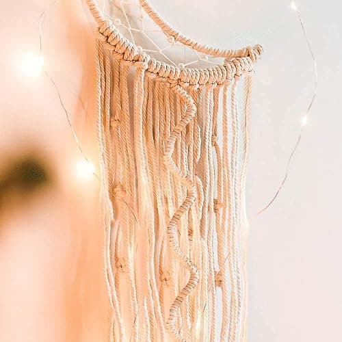 Koytoy Macrame Wall Hanging with LED Light,Moon Dream Catcher Woven Tapestry Bohemian Home Decor Wedding Party Ornaments Craft Gifts Ramadan Decorations for Home thumbnail 6
