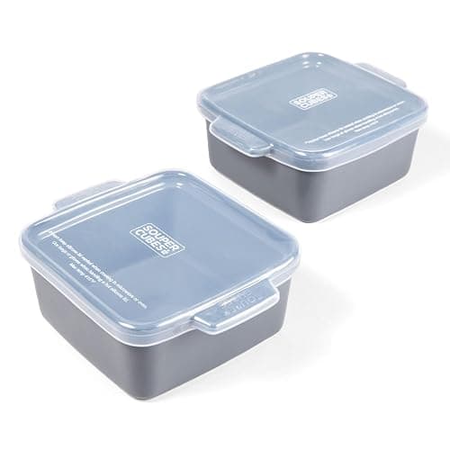 Souper Cubes Stoneware - 5" x 5" Small Ceramic Baking Dish Set with Silicone Covers - Small Casserole Dishes for Oven - Kitchen and Bakeware Essentials - Set of 2 - Charcoal Mini Baking Dishes - Image 1