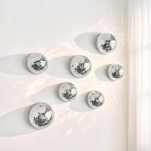 7Pcs Half Disco Ball Wall Decor Set 4/5in Disco Mirror Decor for Home Party | Retro 70s & 80s Disco Wall Decor for bedrooms, bars, apartments, living rooms and aesthetic spaces thumbnail 6