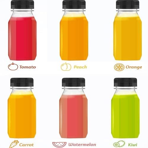 Hulless 6 Ounce Plastic Juice Bottle Drink Containers 5 Pcs Juicing Bottles with Black Lids, Suitable for Juice, Smoothies, Milk and Homemade Beverages thumbnail 5