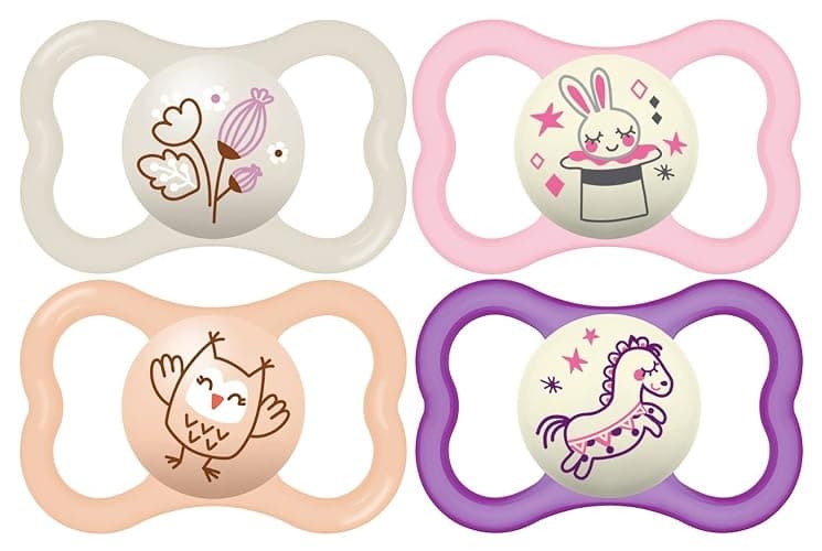 MAM Air Night & Day Baby Pacifier, for Sensitive Skin, Glows in The Dark, 6-16 Months, Girl, 4 Count - Image 1