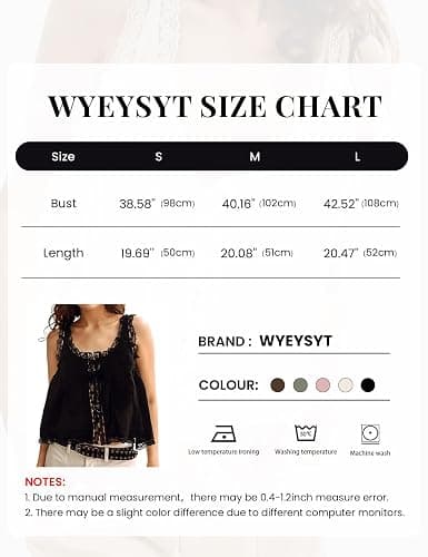 Wyeysyt Women Lace Trim Tank Tops Summer Flowers Boho Semi Sheer Tie Button Front Tops Sleeveless Mesh Going Out Cami Shirt thumbnail 7