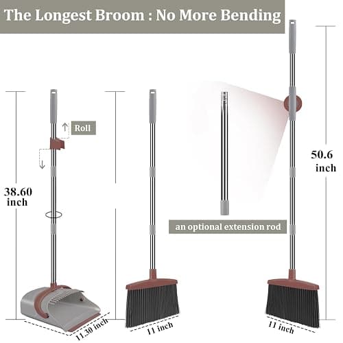Ivandar Broom with Dustpan Combo Set, 50.6 inch Long Handle, Upright Standing Broom and Dustpan Set Quiet Cleaning Tool Sweep the Floor Dust pan Removes 4 Times More Pet Hair(Brown and Gray) thumbnail 3