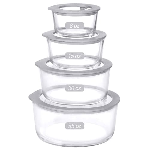 EcoEvo Glass Food Containers with Glass Lid, Microwave Safe Food Storage Container, Large 4 Pack Round Shape, Food Containers with Lids, Meal Prep containers with Leak Proof Lid. - Image 1