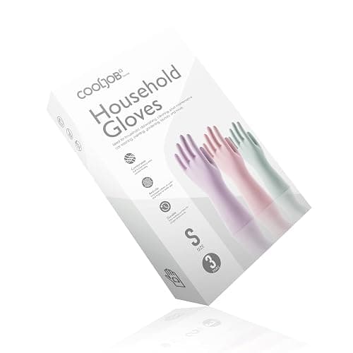 COOLJOB 3 Pairs Colorful Household Gloves with Cotton Liner & Non-slip Grip, Water Resistant Reusable Dish Washing Rubber Gloves for Kitchen & Bathroom Cleaning, Small thumbnail 6