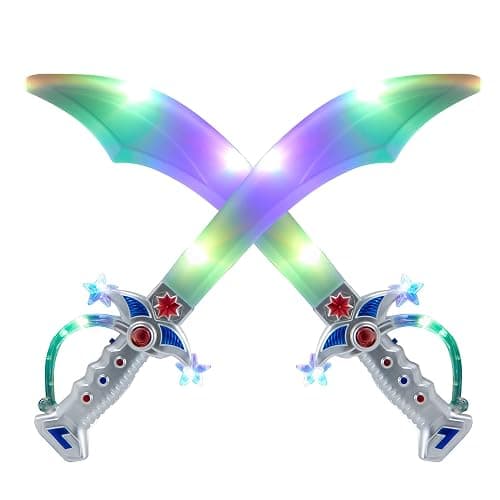 JOYIN 2 Deluxe Pirate 19.5" LED Light Up Flashing Buccaneer Swords with Motion Activated Clanging Sounds for Realistic Play, Halloween Party, by Spooktacular Creations - Image 1