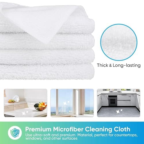 HOMEXCEL White Microfiber Cleaning Cloth, 12 Pack Premium Microfiber Towels for Cars, Lint Free, Scratch-Free, Highly Absorbent, Reusable Cleaning Rags for Car, Household, Kitchen, 11.5"X11.5" - White - 12 thumbnail 2
