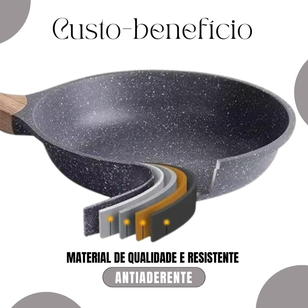 Frigideira Antiaderente Funda Com Cabo De Madeira Panela Por Indução Frita Sem Óleo Não Gruda Com 26cm PREMIUM DUPIN thumbnail 4