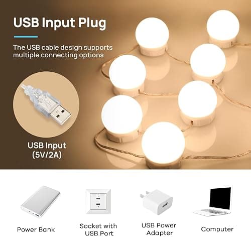 LED Vanity Lights For Mirror, Consciot Hollywood Style Vanity Lights With 10 Dimmable Bulbs, Adjustable Color & Brightness, USB Cable, Mirror Lights Stick on for Makeup Table Dressing Room Mirror thumbnail 5
