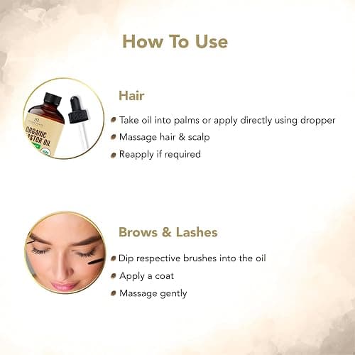 Botanic Hearth Castor Oil for Hair (2 fl oz) | USDA Organic | 100% Pure, Cold Pressed & Hexane Free | For Hair, Eyelashes, Eyebrows & Scalp Treatment | With Lash & Brow Brush thumbnail 6