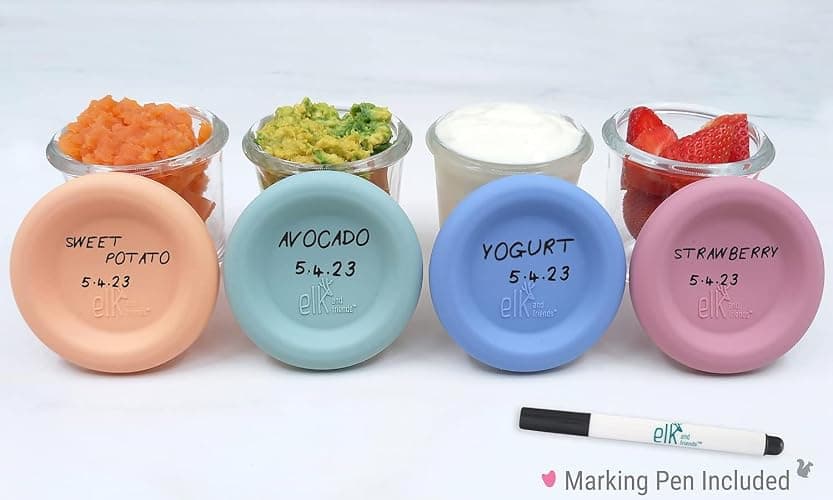 Elk and Friends 4oz Borosilicate Glass Baby Food Storage Jars with Silicone Lid | Strong Glass | Set of 6 | Microwave, Oven & Dishwasher Safe | Infant and Babies thumbnail 2