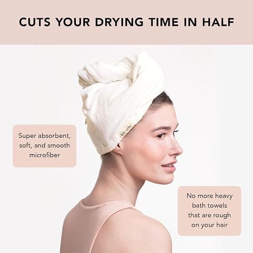 Kitsch Microfiber Hair Towel Wrap for Women – Ultra Absorbent Microfiber Bath Towels for Wet, Curly, Long or Short Hair – Anti-Frizz Hair Wrap, Great Hair Care Gifts for Women – White Ivory thumbnail 8
