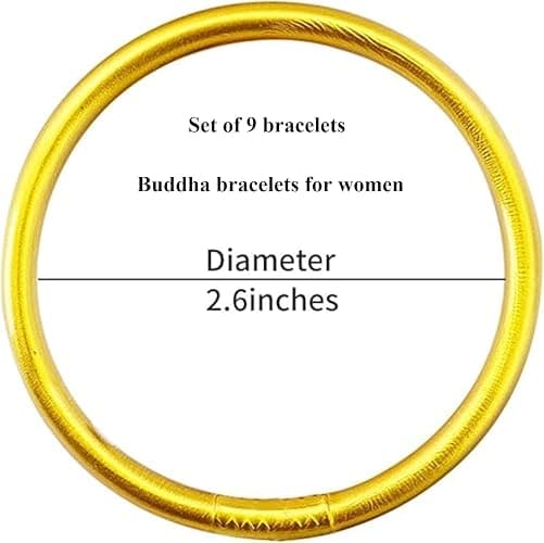 SIXAOAZZ Metallic Gold Silicone Bangle Bracelet Set - 9 Pack Soft Touch Stretch Bracelets for Women - Hypoallergenic Lightweight Accessories for Gym, Office & Everyday Wear thumbnail 2