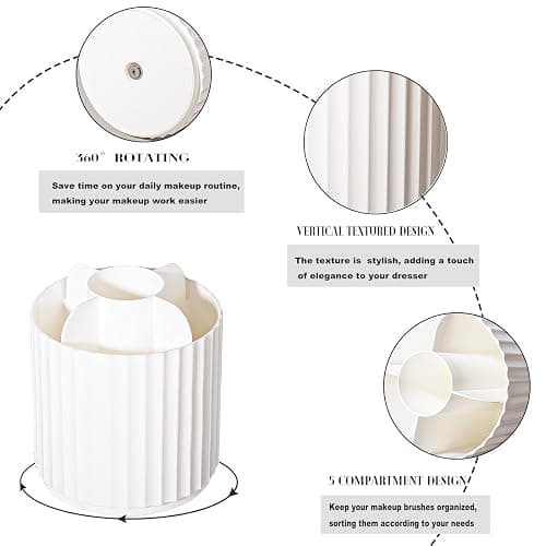 Anyoifax Makeup Brush Holder Organizer 360°Rotating Make Up Brushes Container for Vanity, Spinning Cosmetics Storage Cup, Stripe White thumbnail 5