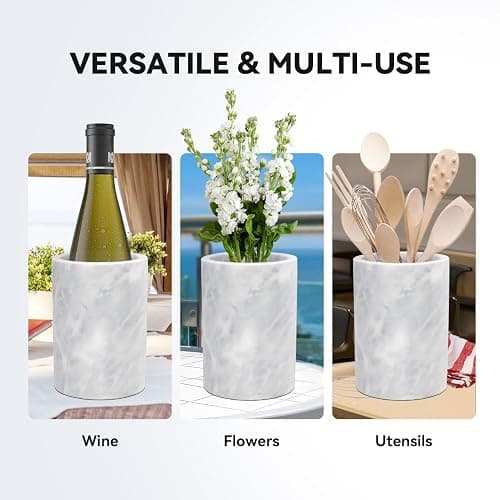 Kota Japan White Marble Stone Wine and Champagne Bottle Chiller Cooler - 7" X 5" | Elegant Kitchen Utensil Holder | Must Have Wine Chiller for Your Home | Impress Your Guests at Next Party or Event! thumbnail 5