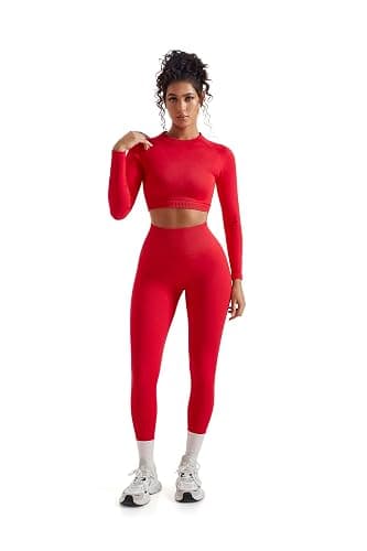 SUUKSESS Women 2 Piece Workout Sets Hidden Scrunch Hip Lifting Seamless Leggings Long Sleeve Yoga Crop Tops thumbnail 5