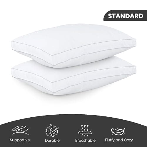 Utopia Bedding Bed Pillows for Sleeping Standard Size (White), Set of 2, Cooling Hotel Quality, Gusseted Pillow for Back, Stomach or Side Sleepers - White - Standard (Pack of 2) thumbnail 3