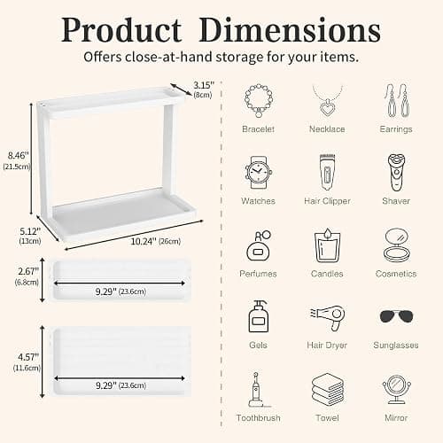 PEKER Bamboo Bathroom Organizer Countertop – Small Vanity Storage Shelf for Makeup, Perfume, Skincare – Natural Cosmetics Display Rack for Dresser, Sink, Kitchen –White thumbnail 3