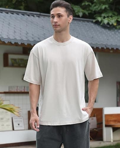 KEEPSHOWING Mens Oversized T Shirts Acid Wash Loose Fit Vintage Washed Tee Shirt Short Sleeve Streetwear Casual T-Shirts thumbnail 3