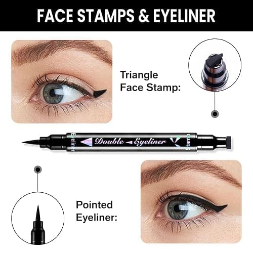 evpct 7Pcs Colored liquid Eye Liners Face Stamp Cosplay Gothic Makeup Set Kit for Beginners, Black Brown Purple Blue Red Pink Green Star Flowers Heart Moon Triangle Lightning Butterfly Stamps Eyeliner thumbnail 3