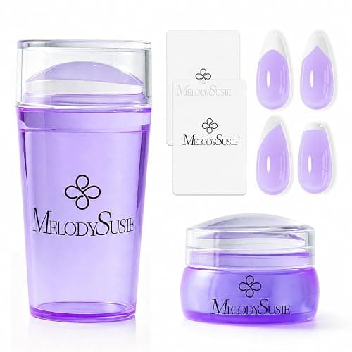 MelodySusie French Tip Tool, French Tip Stamp, Nail Stamper, 4PCS, Purple | 2 Clear Silicone Nail Stampers, 2 Scrapers, French Manicure Stamp, Nail Art Stamper, DIY Manicure, Home & Salon, Purple - Image 1