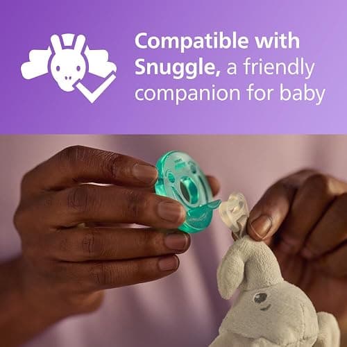 Philips Avent Soothie Orthodontic Baby Pacifiers, 100% Silicone Pacifiers, One Piece, BPA-Free, for Babies 0-3 Months, Green, 4 Pack, Model SCF190/41 thumbnail 6