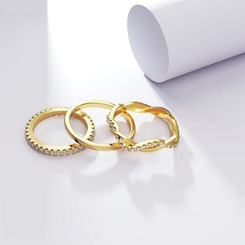 DEARMAY Stackable Gold Plated Rings for Women Non Tarnish, Dainty 14K Gold Diamond Rings Set Thumb Fashion Thin Cubic Zirconia Pack Simple Unique Statement Rings Jewlery 5/6/7/8/9/10 thumbnail 6