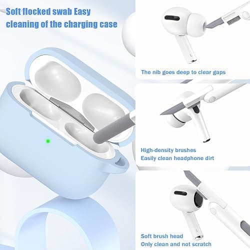 MHYALUDO for AirPods Pro Case Cover, Military Grade Anti-Fall Soft Silicone Shock-Absorbing Protective for AirPods Pro Case Skin Touch with Keychain and Cleaning Kit, Sky Blue thumbnail 8