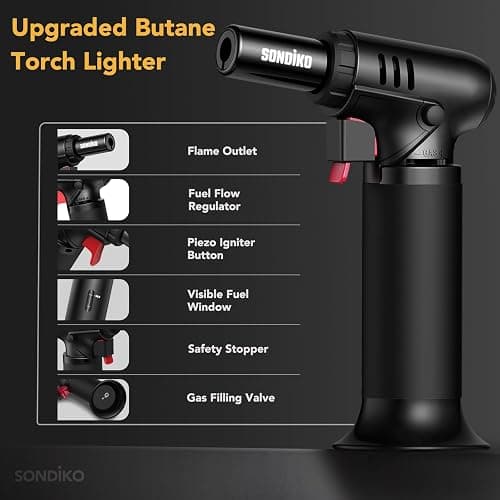 Sondiko Butane Torch Lighter with Visible Fuel Window, Refillable Soldering Torch with Adjustable Flame for Welding, Resin Art, Industrial(Butane Gas Not Included) thumbnail 4