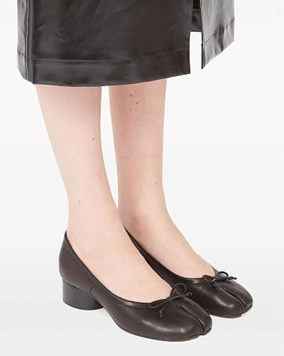 KOKOMOMO Black Split Toe Ballet Heels for Women Japanese Tabi Shoes Cylindrical Low Heels Pumps Chunky Block Heel Office Wedding Party Dress Shoes 1.2 INCH thumbnail 2