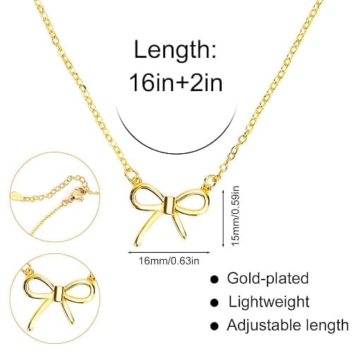 Mikovivi Gold Bow Necklace, Dainty Gold Bow Pendant, Trendy Necklace, Cute Jewelry for Women & Girls thumbnail 2