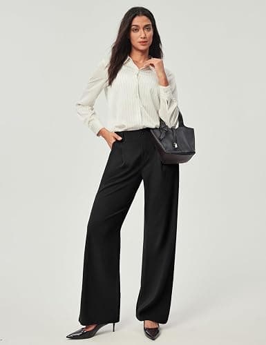 Ewedoos Wide Leg Pants Woman Stretchy Work Dress Pants Women Pull on Business Casual Slacks Trousers Fall Outfits 26"/28" thumbnail 3