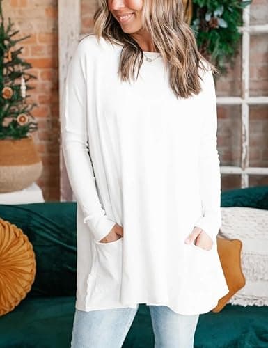 Poetsky Fall Womens Tunic or Tops to Wear with Leggings Long Sleeve Casual Long Shirts Blouses with Pockets thumbnail 3