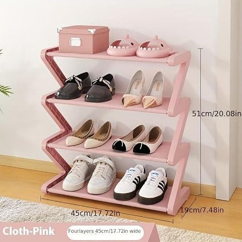 4 Layer Z Shaped Shoe Rack, Easy To Assemble Shoes Storage Rack, Stackable Home Organizer for Living Room, Dormitory, School (pink) thumbnail 2