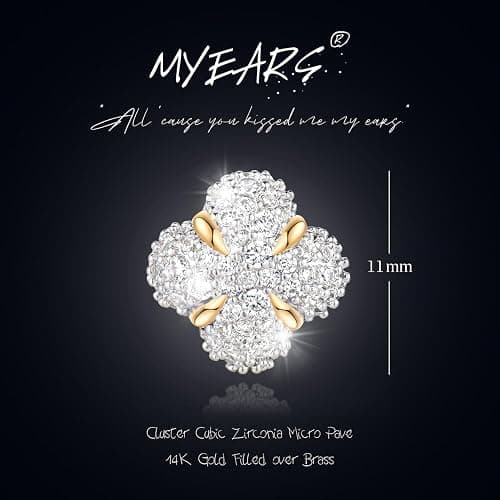 MYEARS Women Stud Earrings Gold Cluster Cubic Zirconia 14K Gold Plated Small Simple Hypoallergenic Everyday Jewelry thumbnail 5
