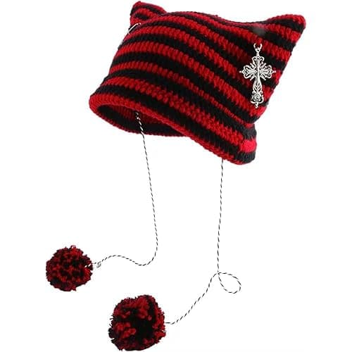Grunge Beanies Crochet Knitted Hats for Women Girls Fox Cat Ear Goth Emo Alt Y2K Accessories Grunge Clothes - Image 1