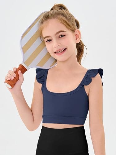 Haloumoning Girls Training Bra Kids Cute Ruffle Sports Bra Workout Yoga Bra Comfort Dance Crop Top thumbnail 2