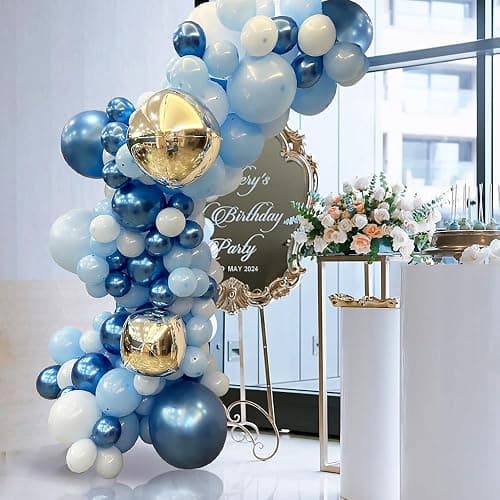 Blue Balloons Set, 60 Pack 12 Inches Metallic Chrome Blue Balloons Navy Blue for Boys Man Birthday, Baby Shower, Wedding Party Decorations thumbnail 2