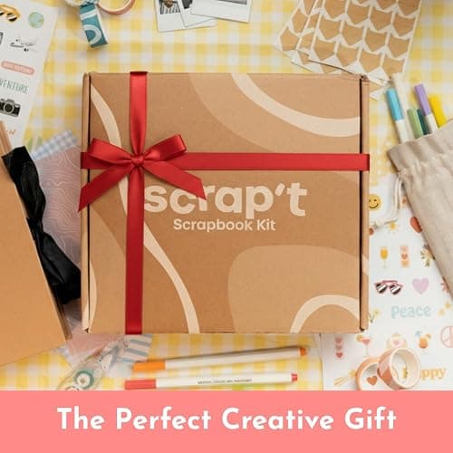 Scrapbook Kit - 80 Page Photo Album DIY Scrapbook - Holds 300+ Photos, with Metallic Pens, 150+ Stickers, Glue Pen, Washi Tapes, Backing Paper, Photo Corner Stickers (Starter Kit - 8 x 8 Inch, Kraft) thumbnail 6
