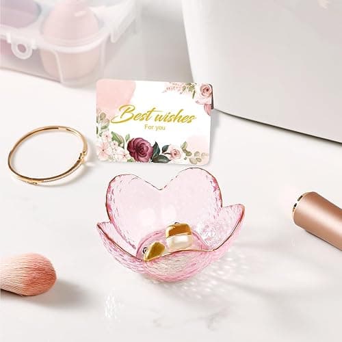 Gifts for Women Pink Flower Ring Dish Glass Jewelry Dish Jewelry Tray Cute Vanity Organizer Room Decor Aesthetic Nightstand Bathroom Decor Trinket Dish Ring Holder Dish Jewellery Tray Valentine's Gift thumbnail 4